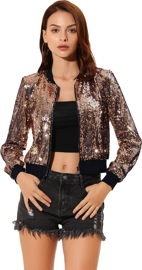 Ladies Jackets Rose Gold Sequin Bomber Jacket Fall Jackets For