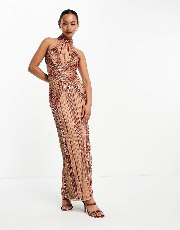ASOS DESIGN Embellished Halter Midi Dress ShopStyle
