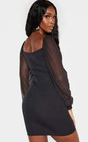 Thumbnail for your product : PrettyLittleThing Black Ribbed Binding Detail Mesh Sleeve Bodycon Dress