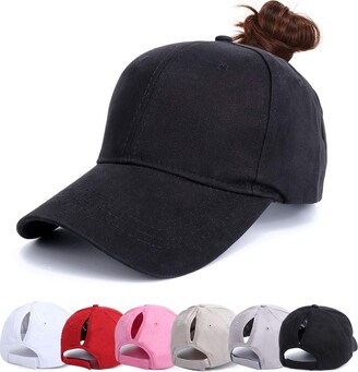 Classic Plain Ponytail Messy High Bun Headwear Adjustable Cotton Trucker Mesh Glitter Hat Baseball Cap 