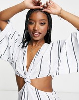 Thumbnail for your product : ASOS DESIGN bold knot front kimono sleeve maxi beach dress in bold stripe