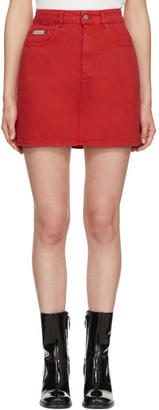 ALEXACHUNG Red Denim Miniskirt
