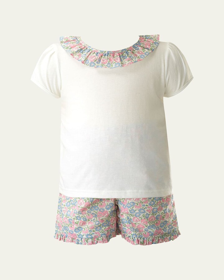 Girl's Pastel Floral Top and Shorts Set, Size 2-10