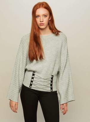 Miss Selfridge Grey corset wide sleeve knitted jumper