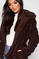 Thumbnail for your product : boohoo Petite Revere Collar Cropped Teddy Coat