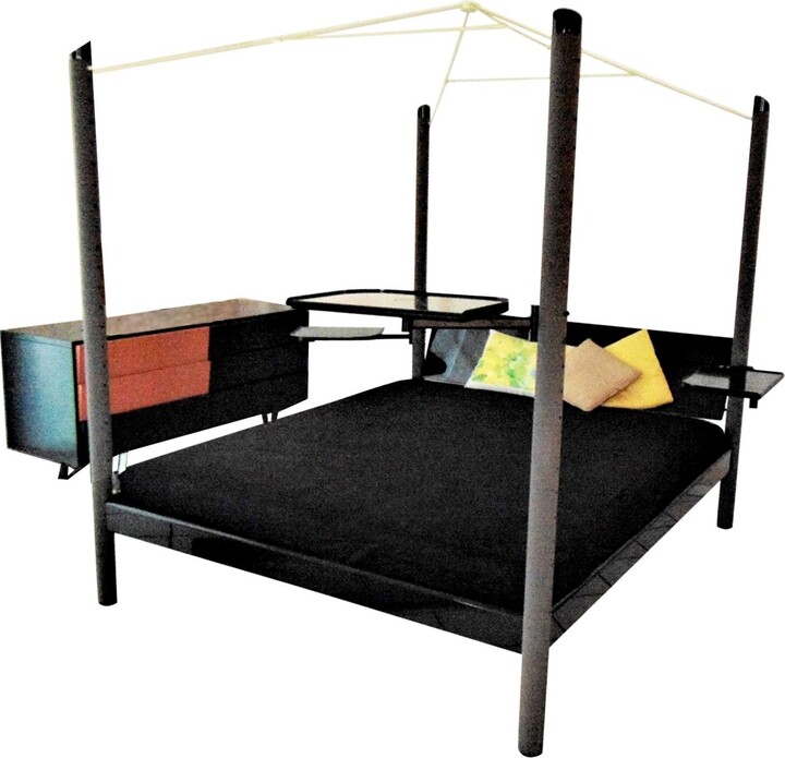 Marco Comolli 1980s Green Canopy Bed And Chest Of Drawers Dark Lacquer For Sormani, Italy