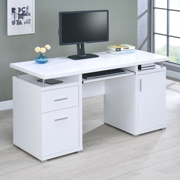 White Computer Desk The World S, Modern White Desk With File Drawer