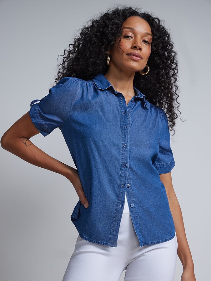 Women Short-sleeve Chambray Shirt | ShopStyle