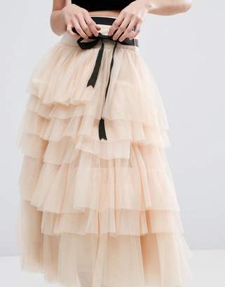 ASOS Tulle Midi Prom Skirt With Tiers And Tie Waist