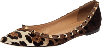 Valentino Brown Leopard Print Calf Hair Rockstud Ballerina Flats Size 39.5  - ShopStyle
