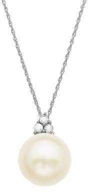Lord & Taylor Freshwater Pearl Pendant with Diamond Accent in 14K White Gold