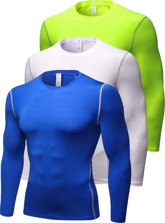 Queerier 3 Pack Men's Compression Shirt Long Sleeve Undershirts for Men