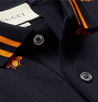 Gucci Slim-Fit Embroidered Stretch-Cotton Piqué Polo Shirt