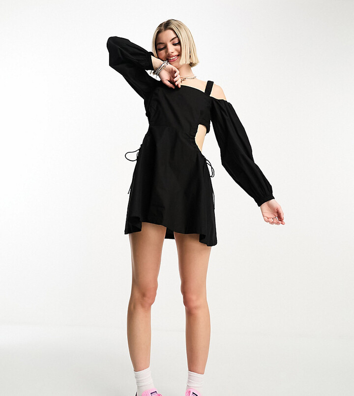 COLLUSION tiered cami mini dress with bow detail in charcoal