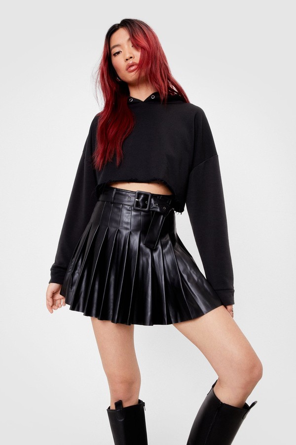 pleated pu mini skirt