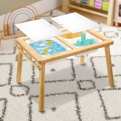 Kids 3-In-1 Sensory Table With Storage Bins And Paper Roller – Activity, Play, Study, And Dining Table For Toddlers, Suitable for Kids' Playroom, Acti