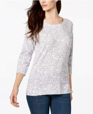 Karen Scott Printed 3/4-Sleeve Sweatshirt, Created for Macy's