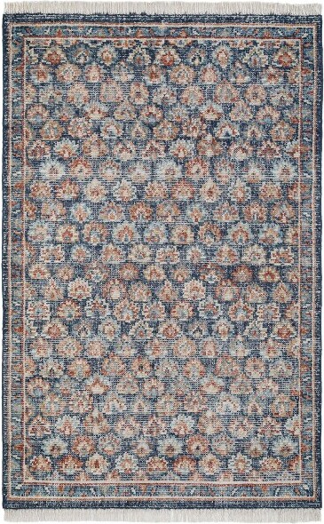 ObeeteePalaceFloralHandMadeIndoorAreaRug-5'x8'Navy