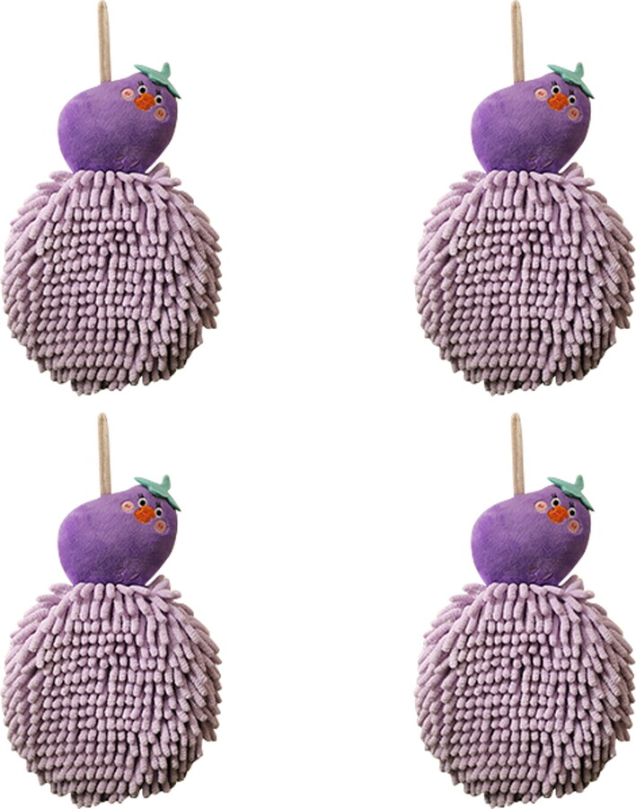 Unique Bargains Cartoon Fuzzy Ball Hand Towels Quick Dry Purple 4-Piece