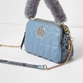 Thumbnail for your product : River Island Womens Blue quilted faux fur handle crossbody bag
