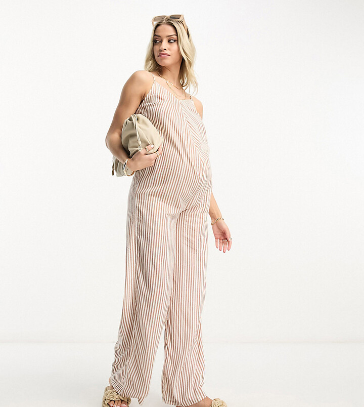 Wednesday's Girl Maternity stripe cami jumpsuit in rust - ShopStyle