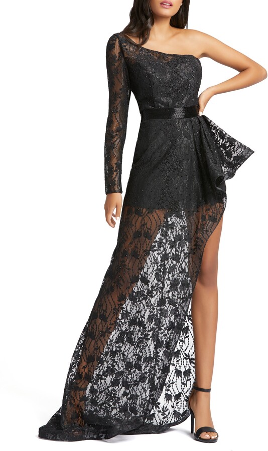 Black Lace One Shoulder Dress