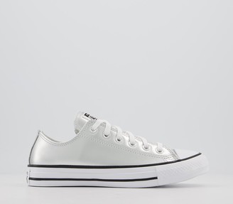 converse silver leather trainers