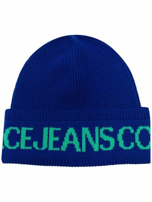Versace Jeans Couture Logo-Print Ribbed-Knit Beanie