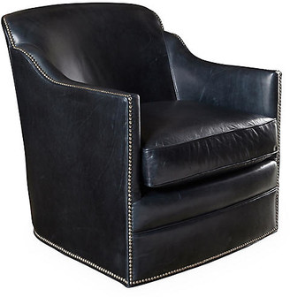 Massoud Hughes Swivel Chair - Smoke Leather - Massoud - upholstery, midnight blue; nailheads, silver