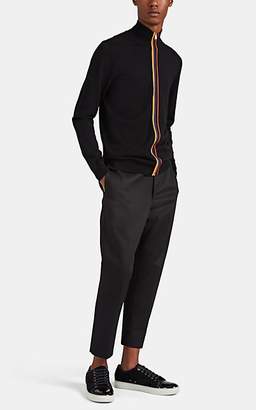 Paul Smith Men's Stripe-Trimmed Wool Zip-Front Sweater - Black