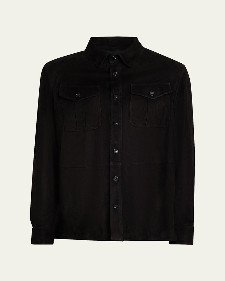 Men's Barron Suede Flap-Pocket Overshirt