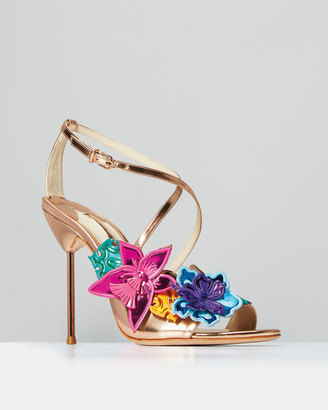 Sophia Webster Hula 3D Floral 105mm Sandal, Rose Gold