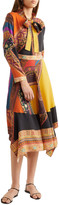 Thumbnail for your product : Etro Pussy-bow Asymmetric Patchwork Wool And Silk-blend Twill Midi Dress