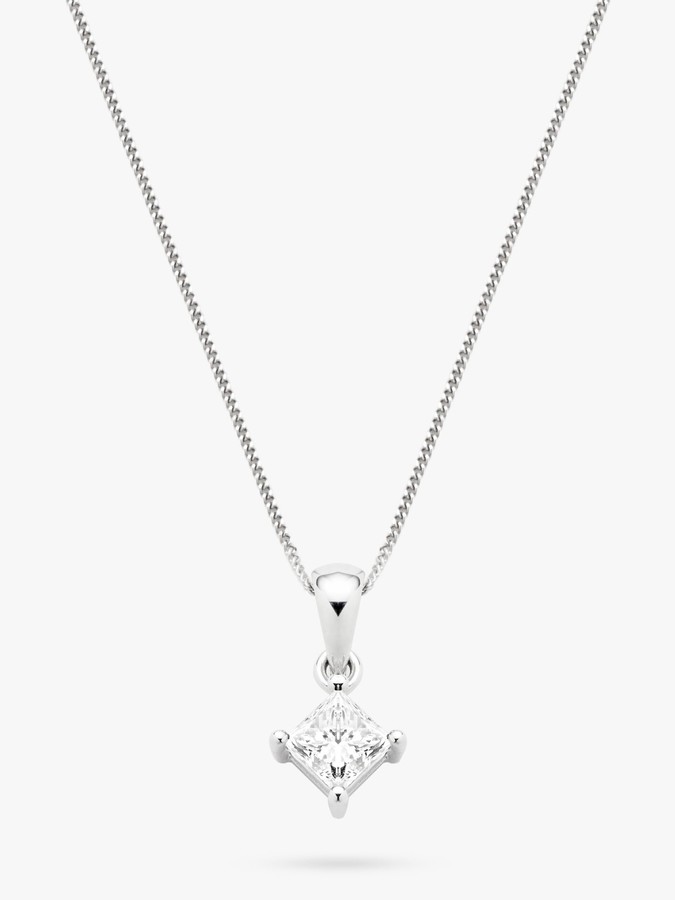 Mogul 18ct White Gold Princess Cut Solitaire Diamond Pendant Necklace