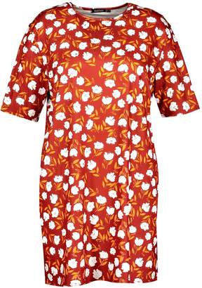 boohoo Plus Floral Cap Sleeve T-shirt Dress