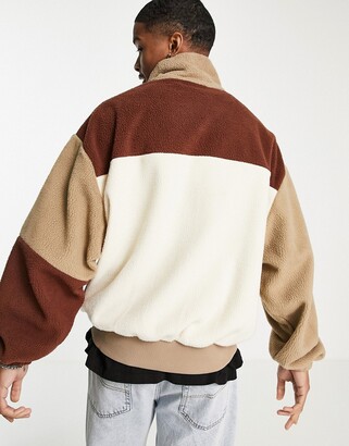 Collusion Unisex fleece panel track jacket in brown (part of a set)