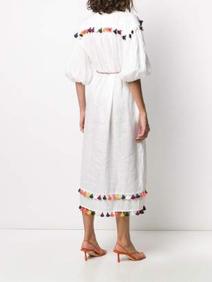 white tasseled embroidered midi dress
