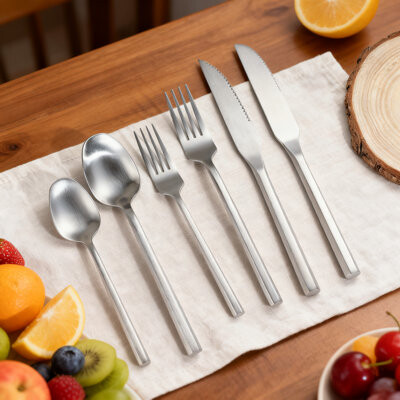 HAPPY LIFE 24-Piece Stainless Steel Silverware Set For 4 With Steak Knives, Hexagon Handle Flatware Cutlery Set, Dishwasher Safe Modern Dinnerware