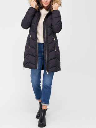 Very Premium Padded Coat With Woven Trim Black