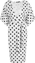 Thumbnail for your product : boohoo Petite Polka Dot Tie Waist Plunge Midi Dress