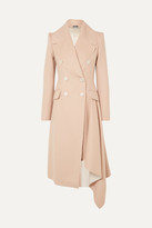 Thumbnail for your product : Alexander McQueen Asymmetric Double-breasted Frayed Wool And Cashmere-blend Coat - Beige