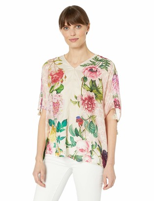 Johnny Was Women's Scarf Printed Relaxed top with Ruched Sleeves