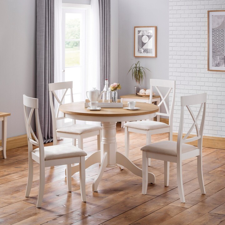 Dunelm Davenport Round Pedestal Dining Table with 4 Chairs, Off White Beige  - ShopStyle
