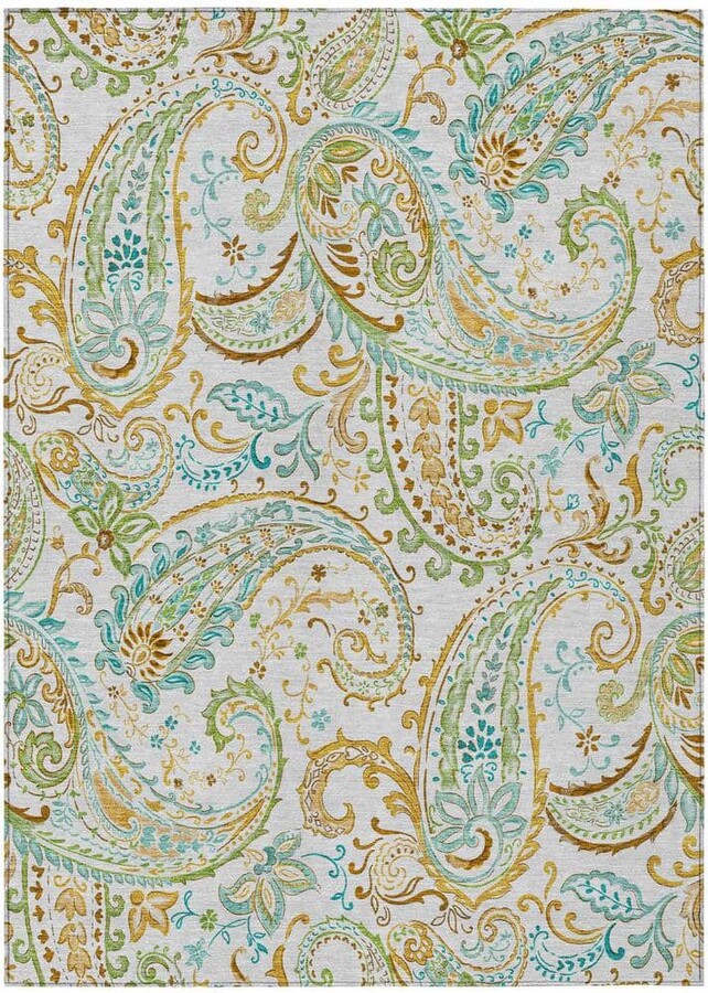 HomeRoots Ivory and Gold 8 ft. x 10 ft. Woven Paisley Polyester Rectangle Indoor/Outdoor Area Rug