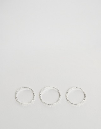 ASOS Sterling Silver Pack of 3 Hammered Rings