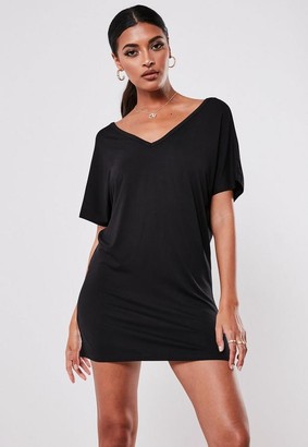 Missguided Black Wide V Neck T Shirt Dress