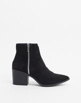 new look pointed block heeled boots in black croc