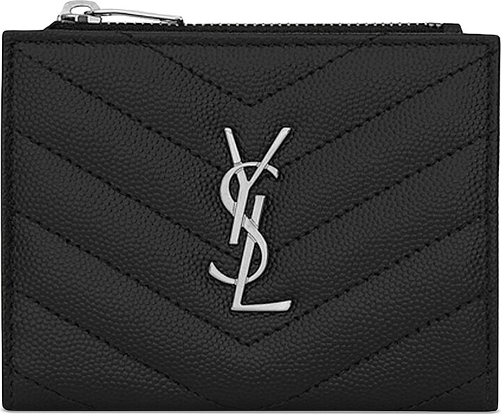 Saint Laurent Women's Cassandre Matelassé Bi-fold Wallet In Grain De Poudre Embossed Leather - Nero