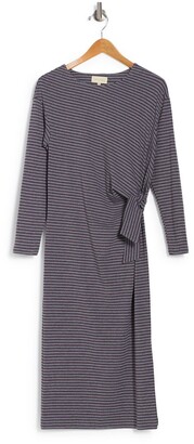 MelloDay Cozy Striped Long Sleeve Side Tie Midi Dress