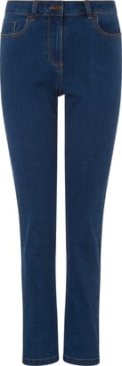 M&Co Ladies Basic Straight Leg Jeans - Womens Stretch High Rise Denim Jean Trousers - Skinny Jeggings MID WASH 10 Long Blue